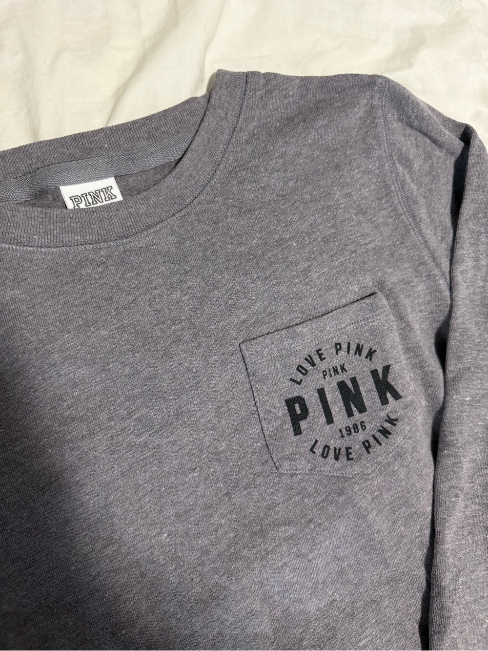 PINK Victoria's Secret women’s Long Sleeve Pocket Tee - Gray